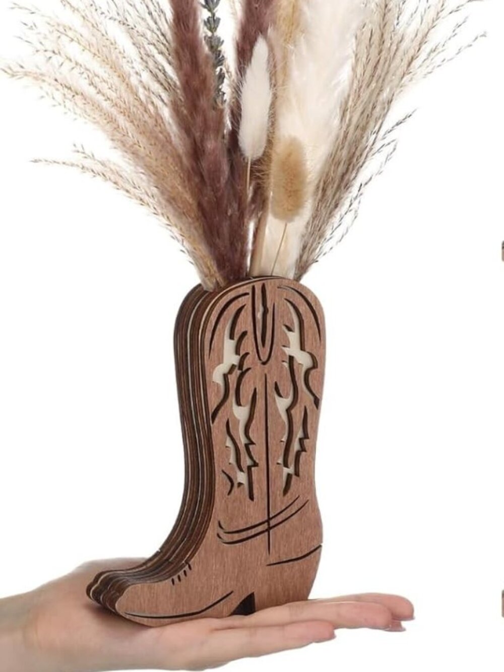 Set of 6 Wooden Cowboy Boot Vases